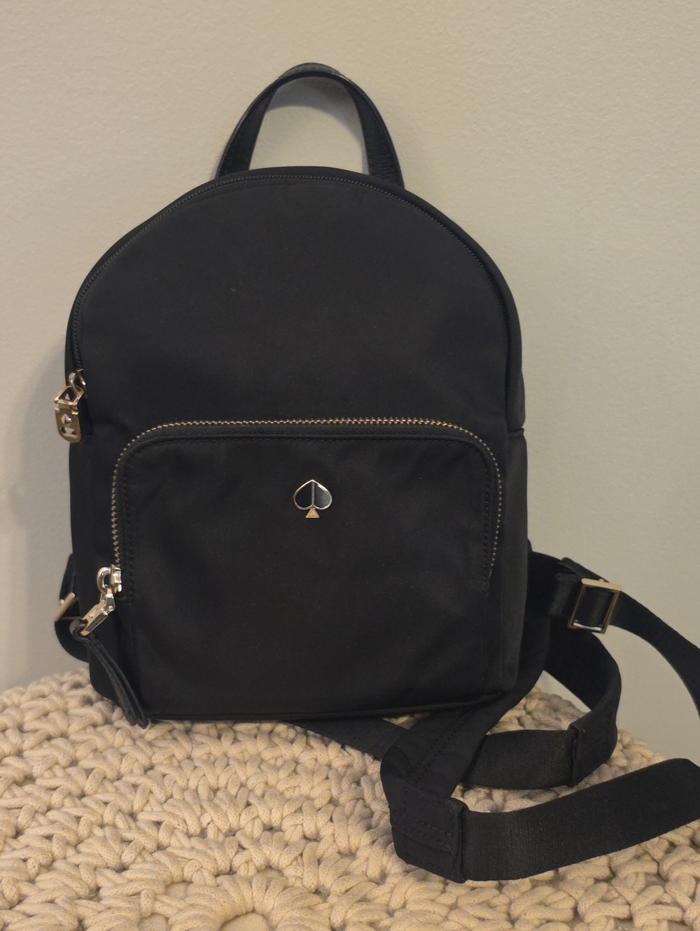 kate spade Black Mini Nylon Backpack with Gold Accents